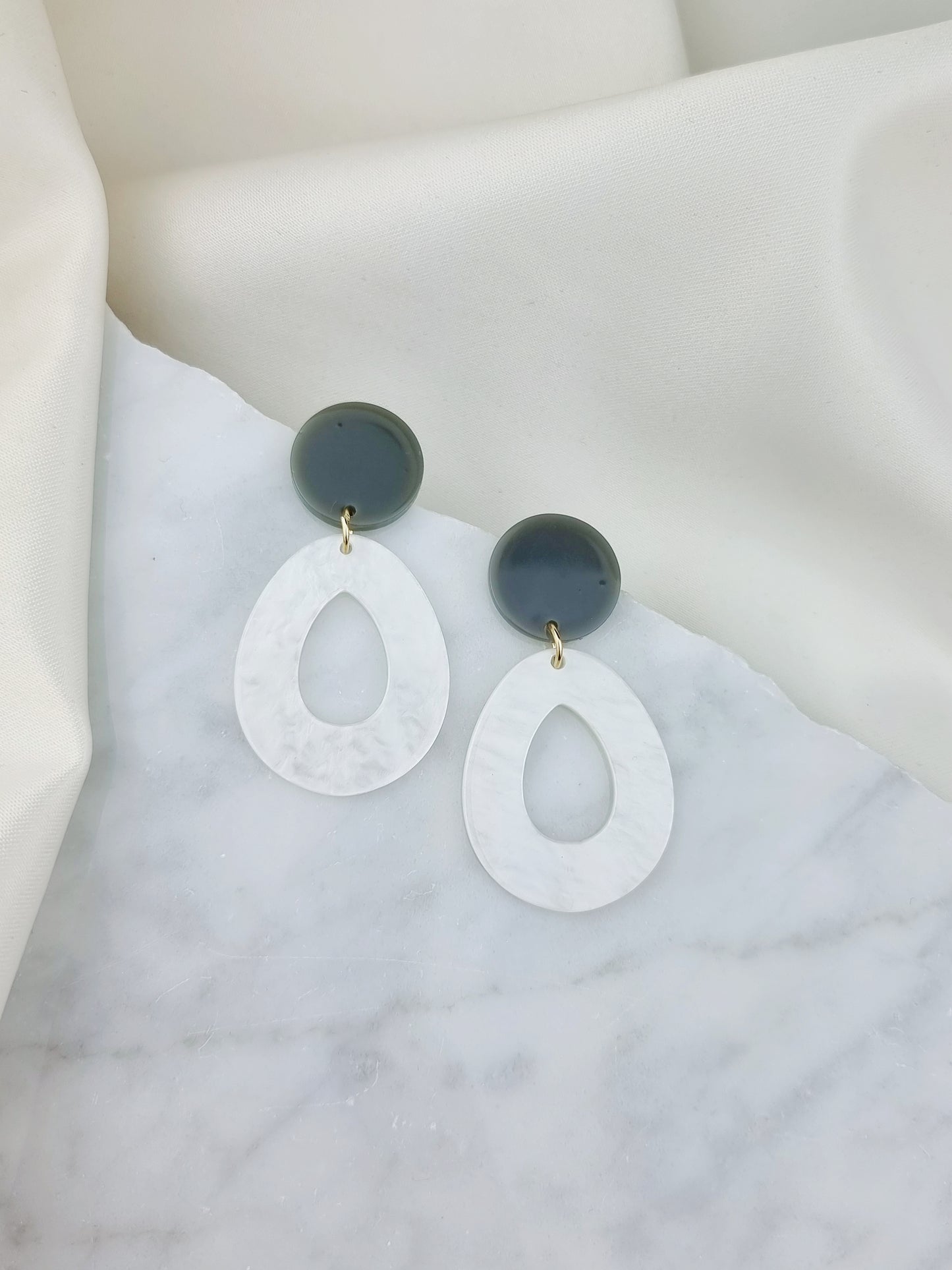 Statement Earrings Grey and White