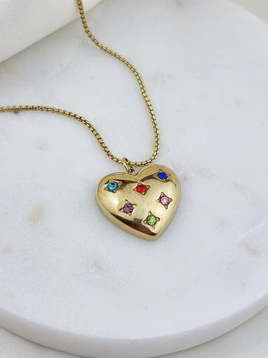 Rainbow Jewel Heart Necklace