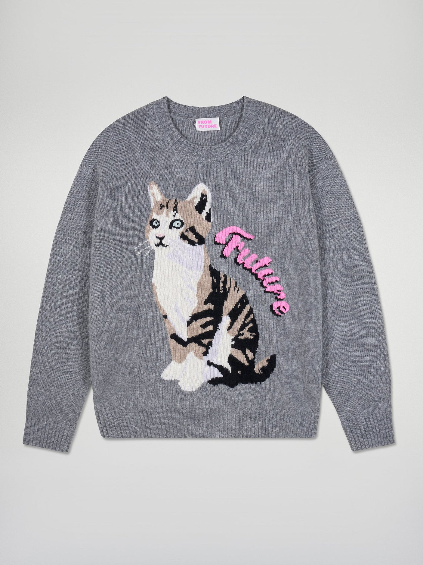 FROM FUTURE Cat Sweater Grey - S - Strick