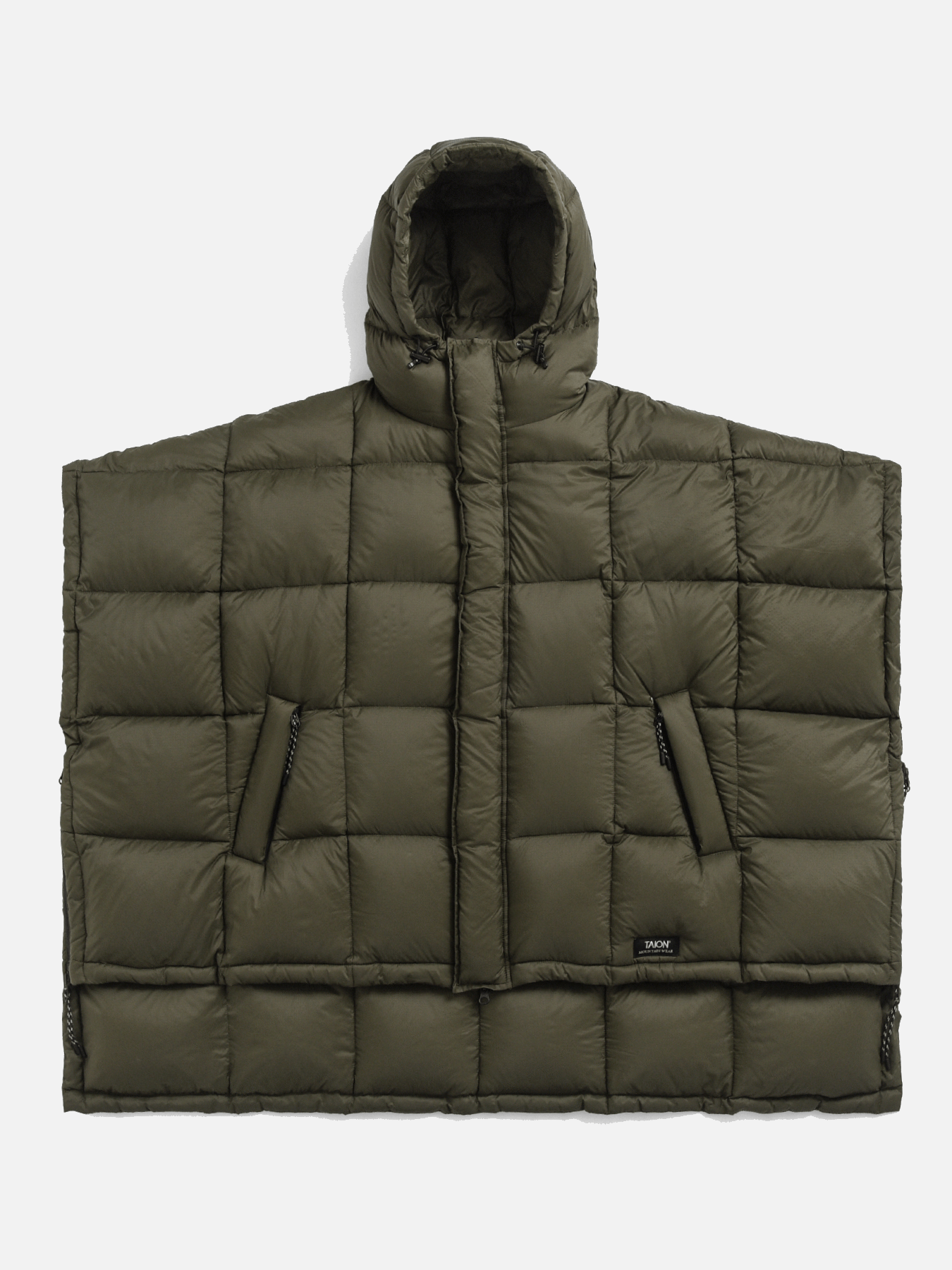 TAION Mountain Hooded Fly-Front Poncho - Dark Olive