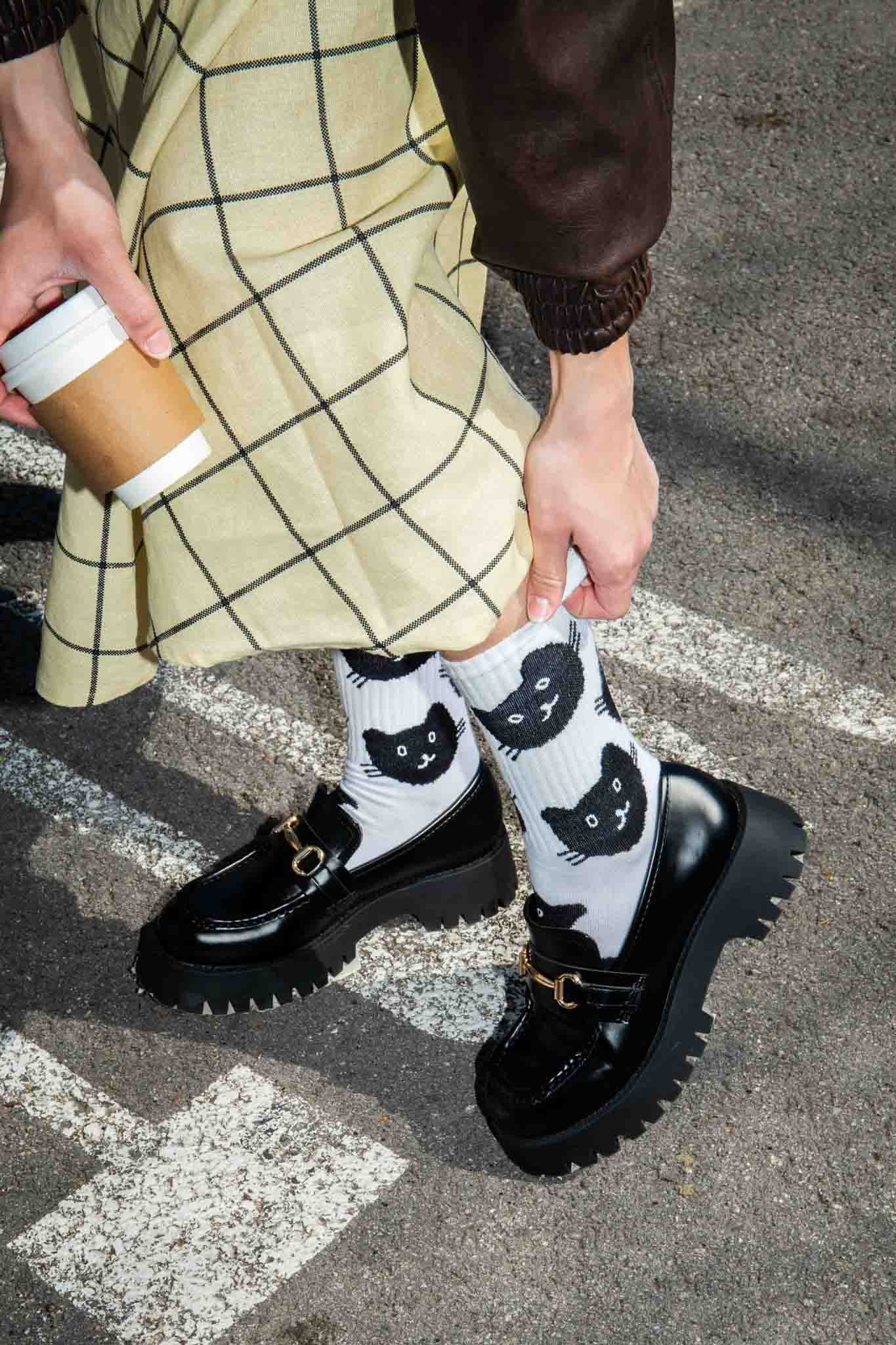 Black Cat Flat Socks