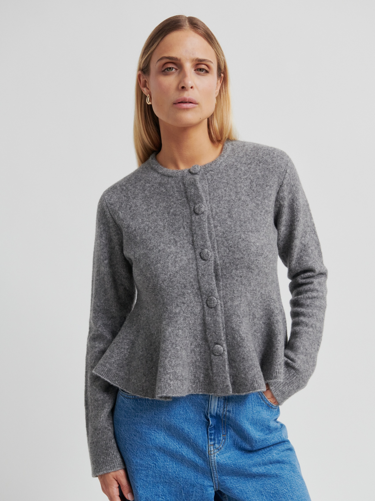 SECOND FEMALE Hiva Peplum Knit Cardigan