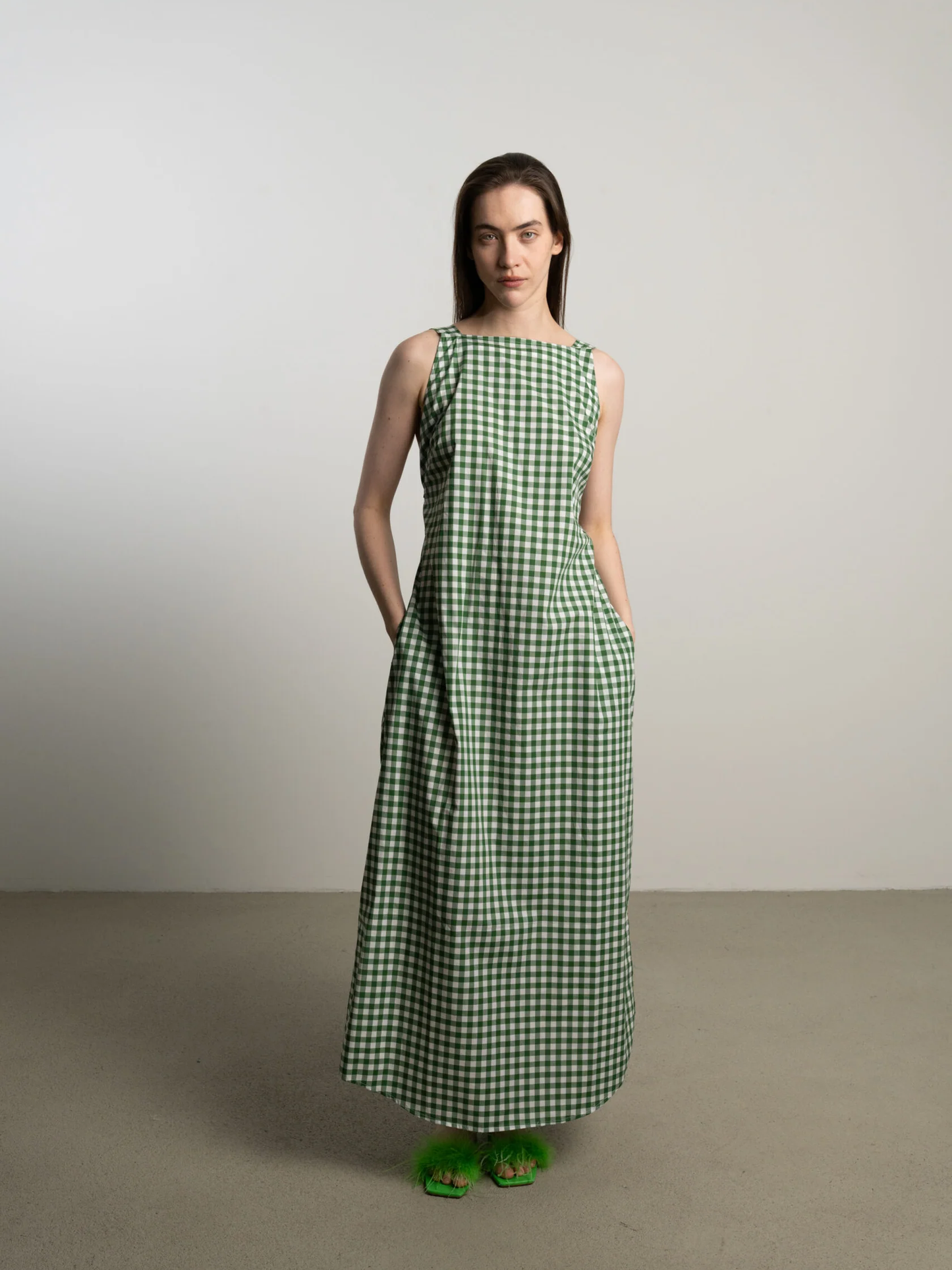 JANA WIELAND Ruched Back Dress Ralda / Leaf Vichy - XS/ S - Kleid