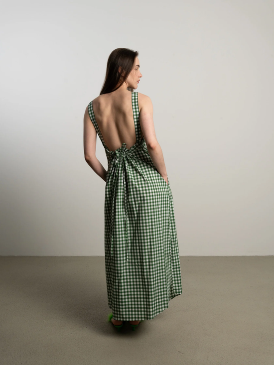 JANA WIELAND Ruched Back Dress Ralda / Leaf Vichy - XS/ S - Kleid