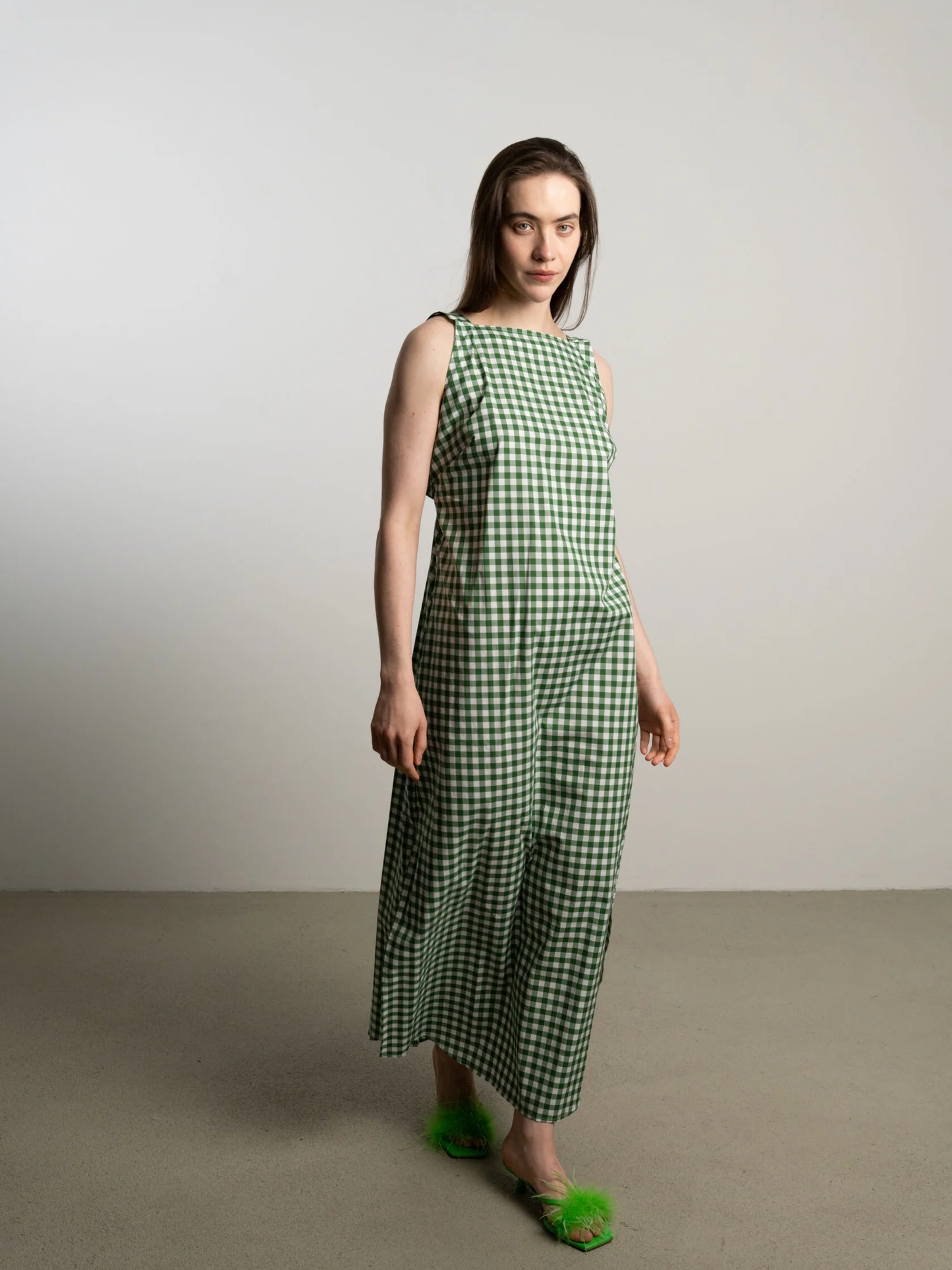 JANA WIELAND Ruched Back Dress Ralda / Leaf Vichy - XS/ S - Kleid