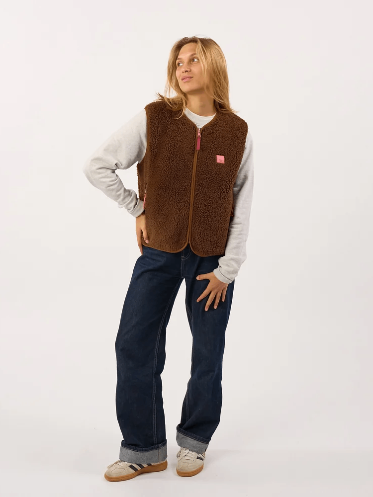 BILLYBELT Sleeveless Sherpa Zip Jacket - Brown