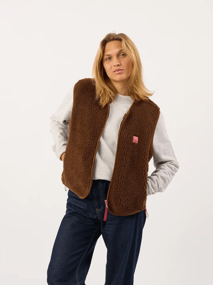 BILLYBELT Sleeveless Sherpa Zip Jacket - Brown