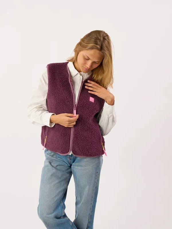 BILLYBELT Sleeveless Sherpa Zip Jacket - Plum