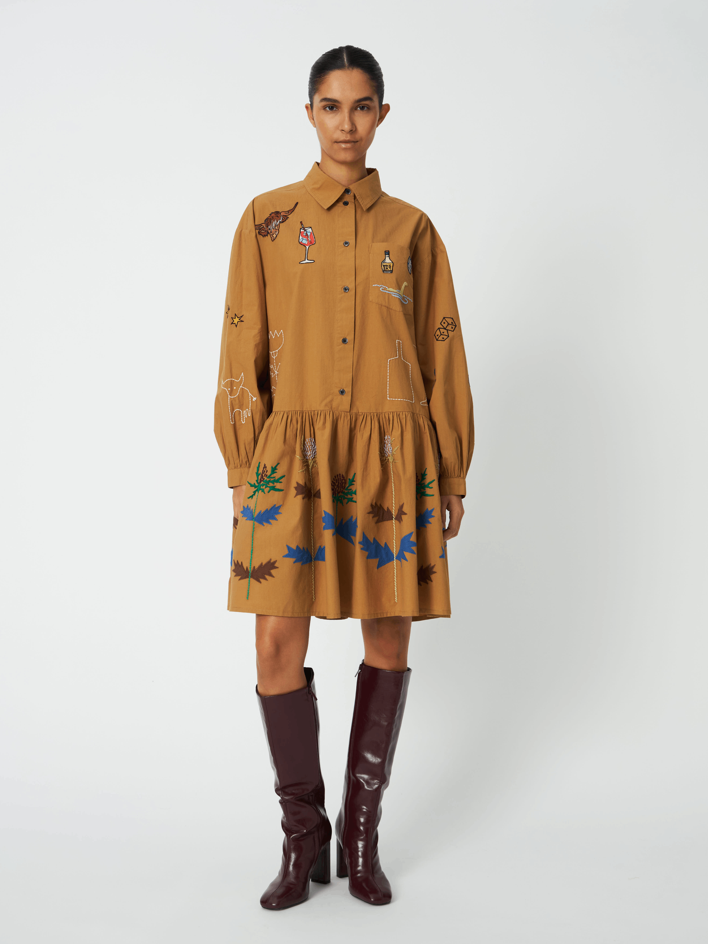 STELLA NOVA Small Embroidery Dress - Khaki