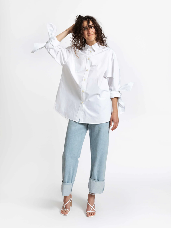 JANA WIELAND Dawn Bow Sleeve Shirt / Crispy White - M - Hemd