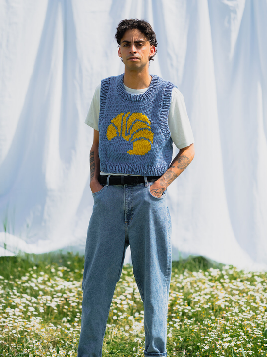 ROMANDO Croissant Sweater Light Blue/Yellow - Strick