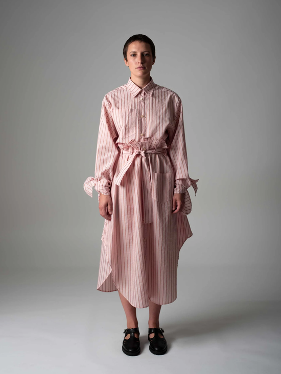 JANA WIELAND Dusk Bow Sleeve Crop Shirt / Fire Stripe - S - Hemd