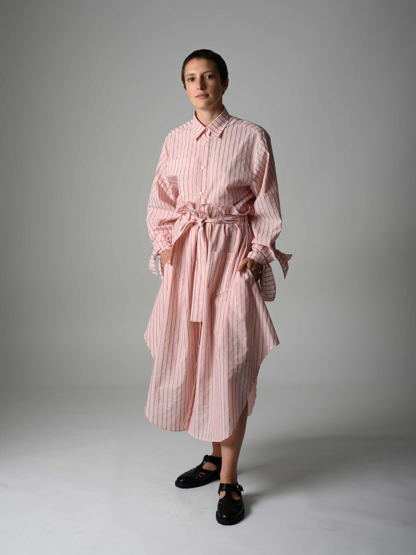 JANA WIELAND Dusk Bow Sleeve Crop Shirt / Fire Stripe - S - Hemd