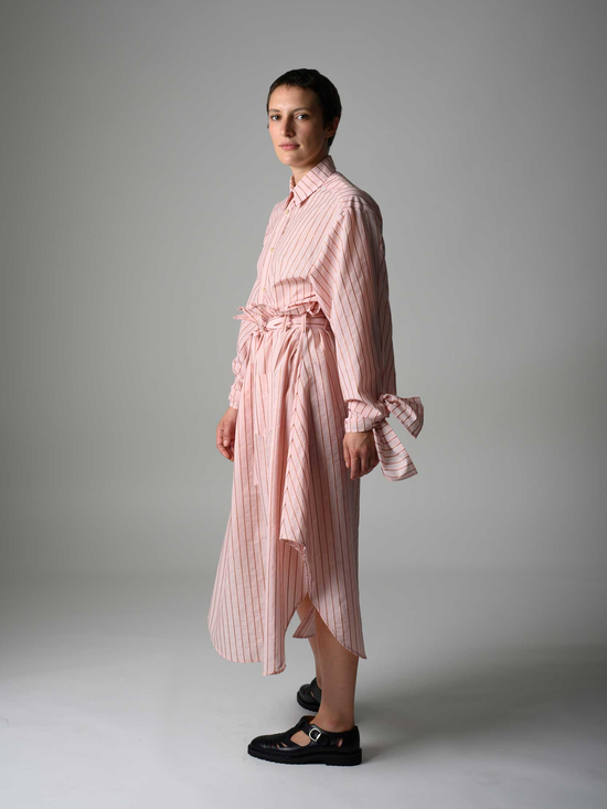 JANA WIELAND Dusk Bow Sleeve Crop Shirt / Fire Stripe - S - Hemd