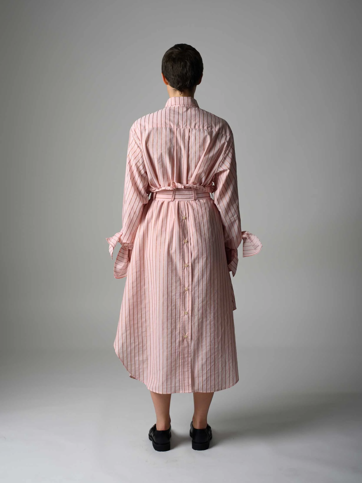 JANA WIELAND Dusk Bow Sleeve Crop Shirt / Fire Stripe - S - Hemd