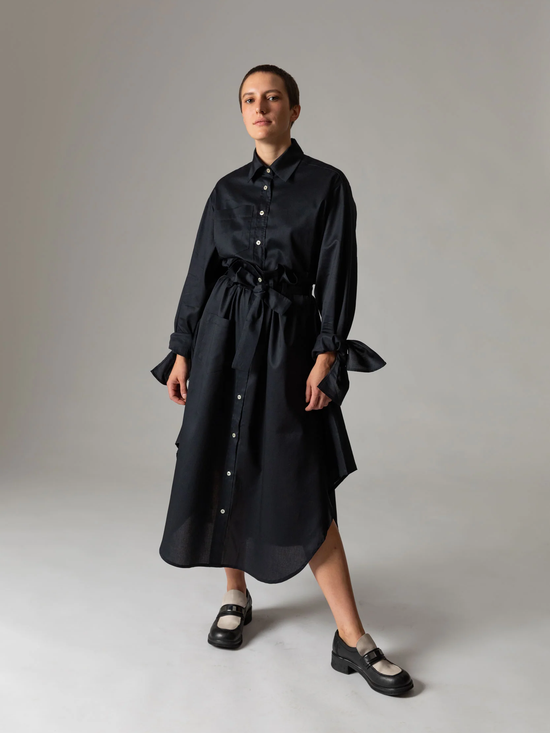 JANA WIELAND Dawn Bow Sleeve Shirt / Eclipse Black - S - Hemd