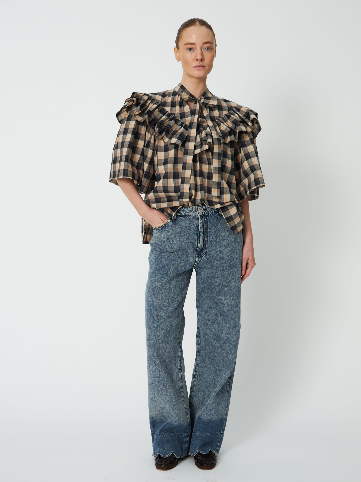 STELLA NOVA Frill Checked Blouse
