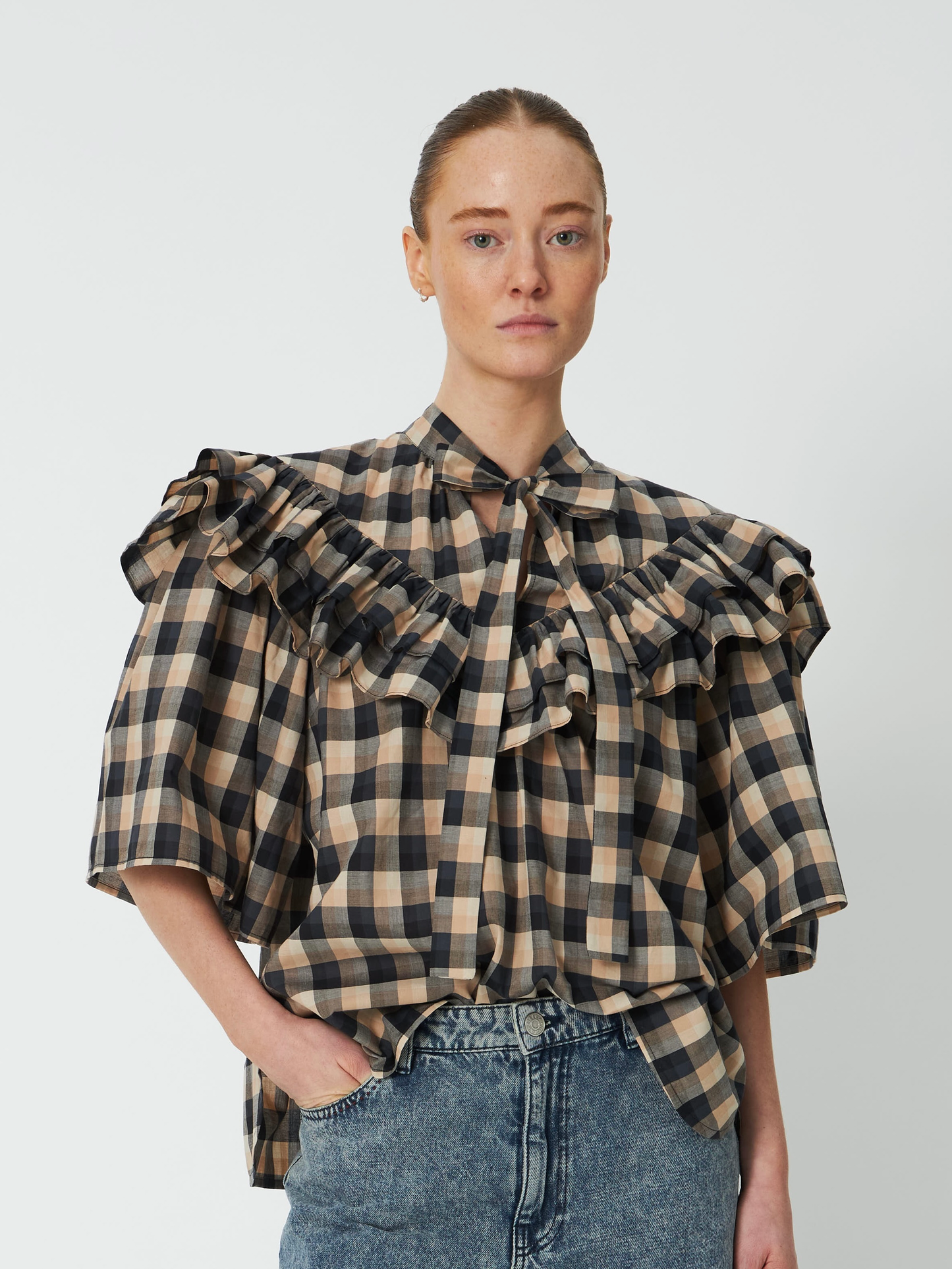 STELLA NOVA Frill Checked Blouse