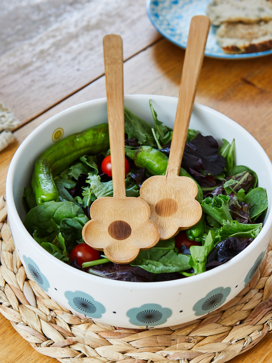 Flower Bamboo Salad Servers - Salatbesteck