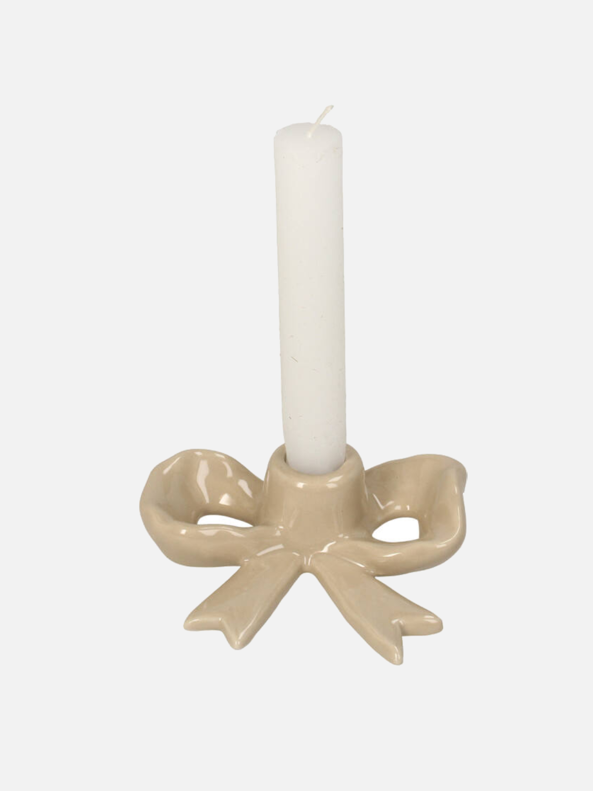 Candle Stick Holder Bow Beige - Kerzenhalter