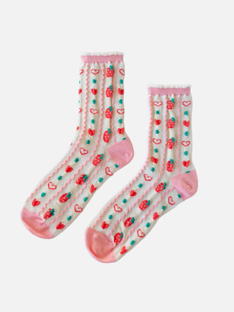 Retro Strawberry Socks Pink