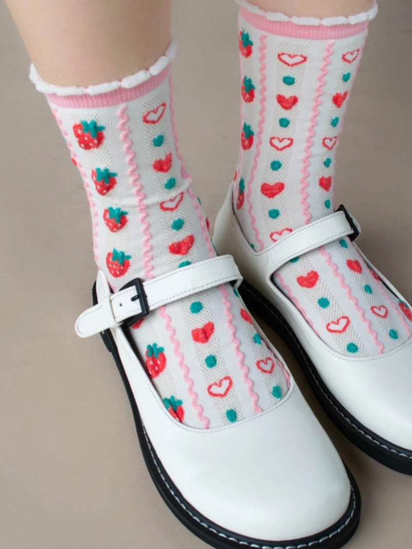 Retro Strawberry Socks Pink