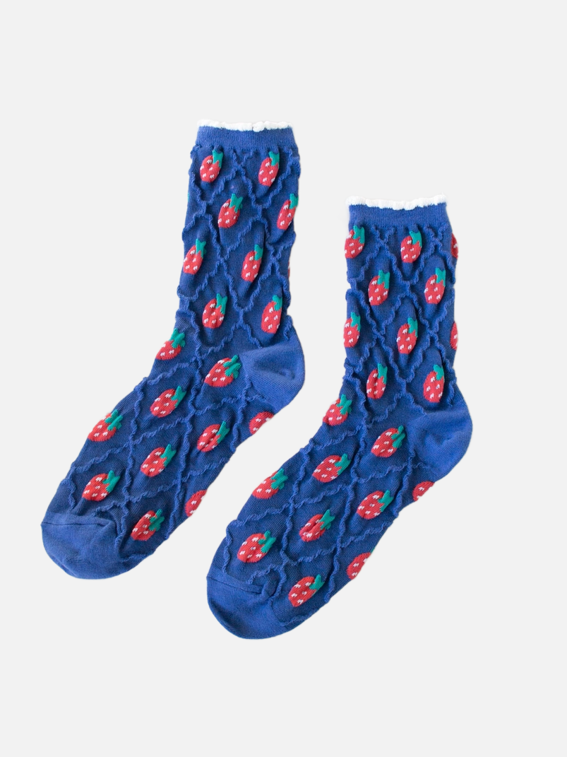 Retro Strawberry Socks Blue