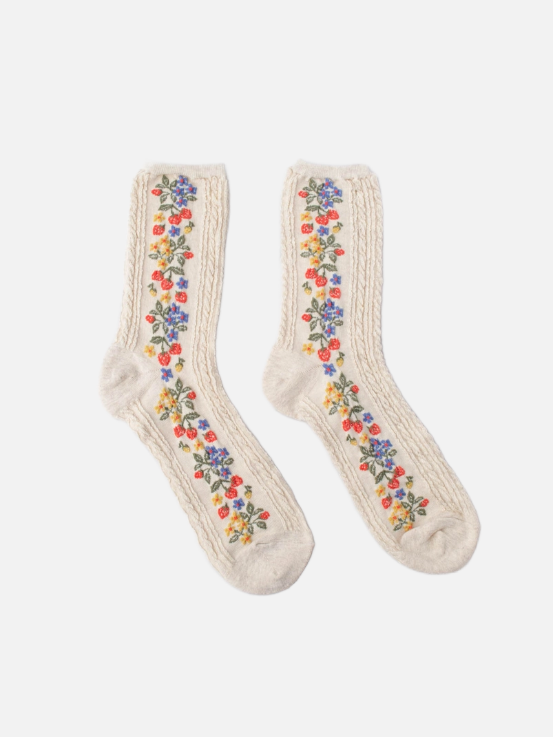 Vintage Strawberry Socks Oatmeal