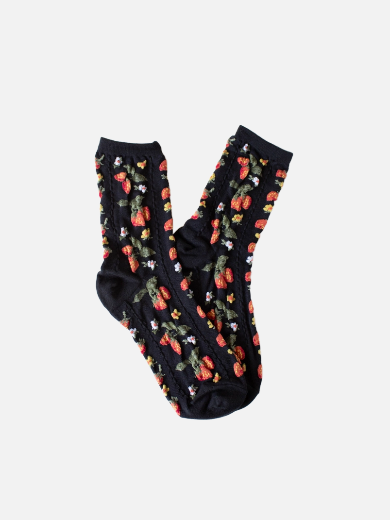 Strawberry Farm Socks Black