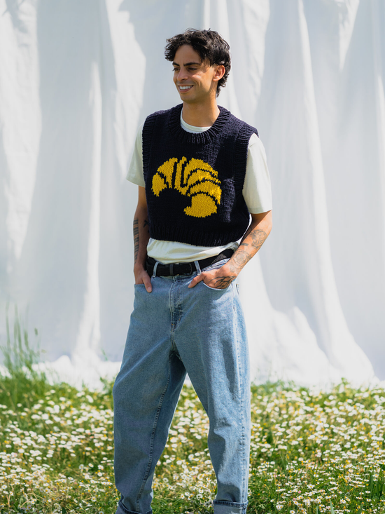 ROMANDO Croissant Sweater Navy Blue/Yellow - Strick