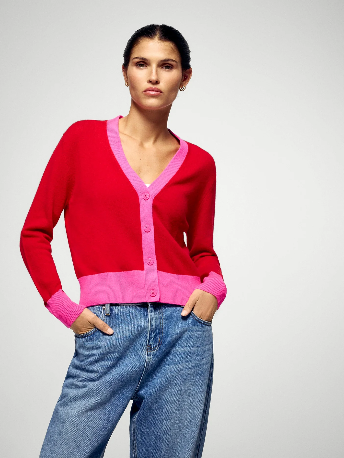 FROM FUTURE Hot Red Cardigan Sweater - Strick
