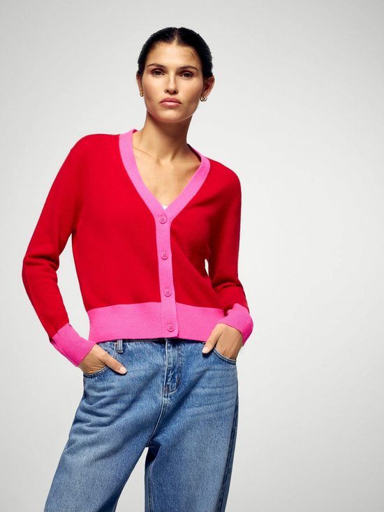FROM FUTURE Hot Red Cardigan Sweater - Strick