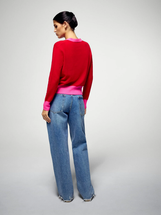 FROM FUTURE Hot Red Cardigan Sweater - Strick