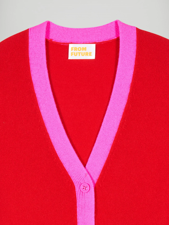 FROM FUTURE Hot Red Cardigan Sweater - Strick
