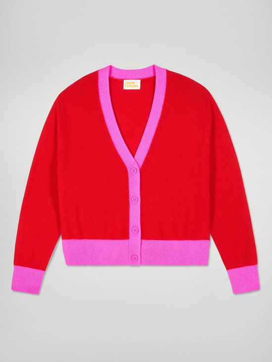 FROM FUTURE Hot Red Cardigan Sweater - S - Strick