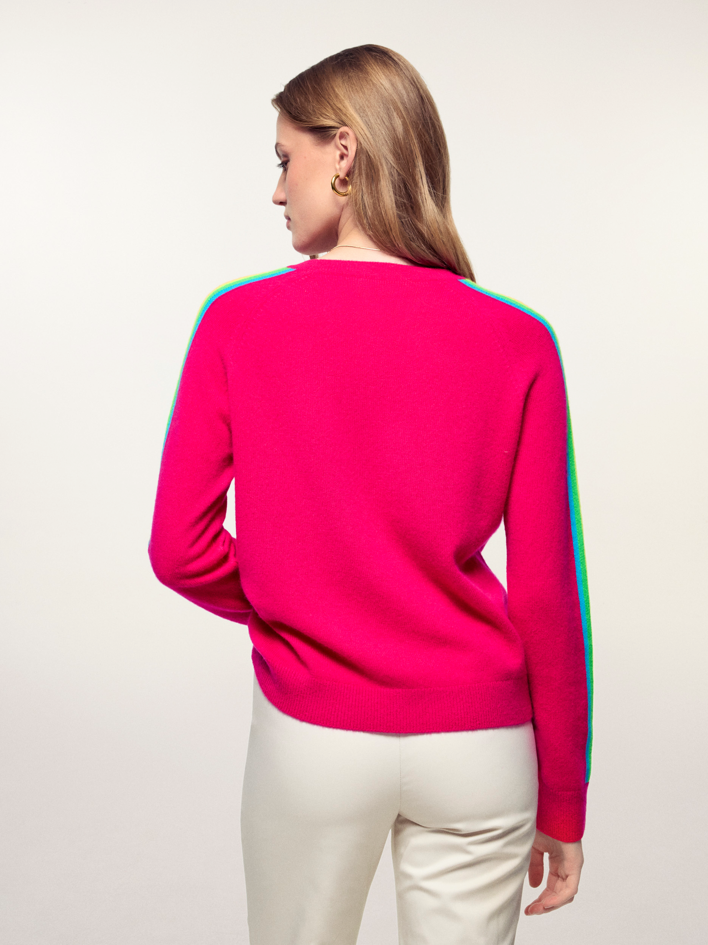 FROM FUTURE Sweater Crewneck Stripes Multicolored Sleeves Pink
