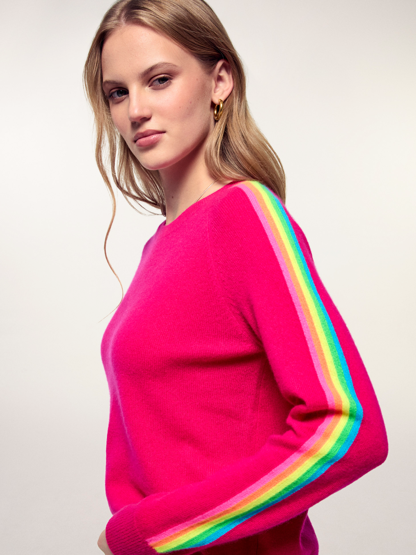 FROM FUTURE Sweater Crewneck Stripes Multicolored Sleeves Pink
