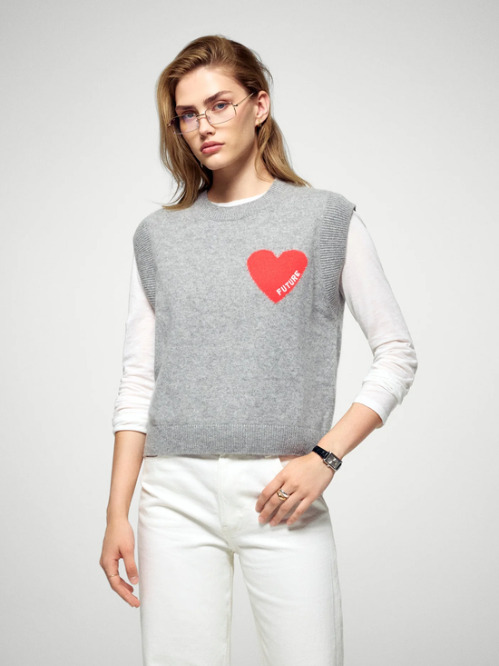 FROM FUTURE Sleeveless Heart Vest Grey - Strick