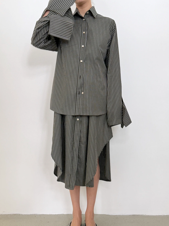 JANA WIELAND Bow Sleeve Shirt / Black Pinstripe - S - Hemd