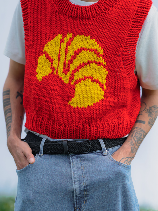 ROMANDO Croissant Sweater Red/Yellow - Strick