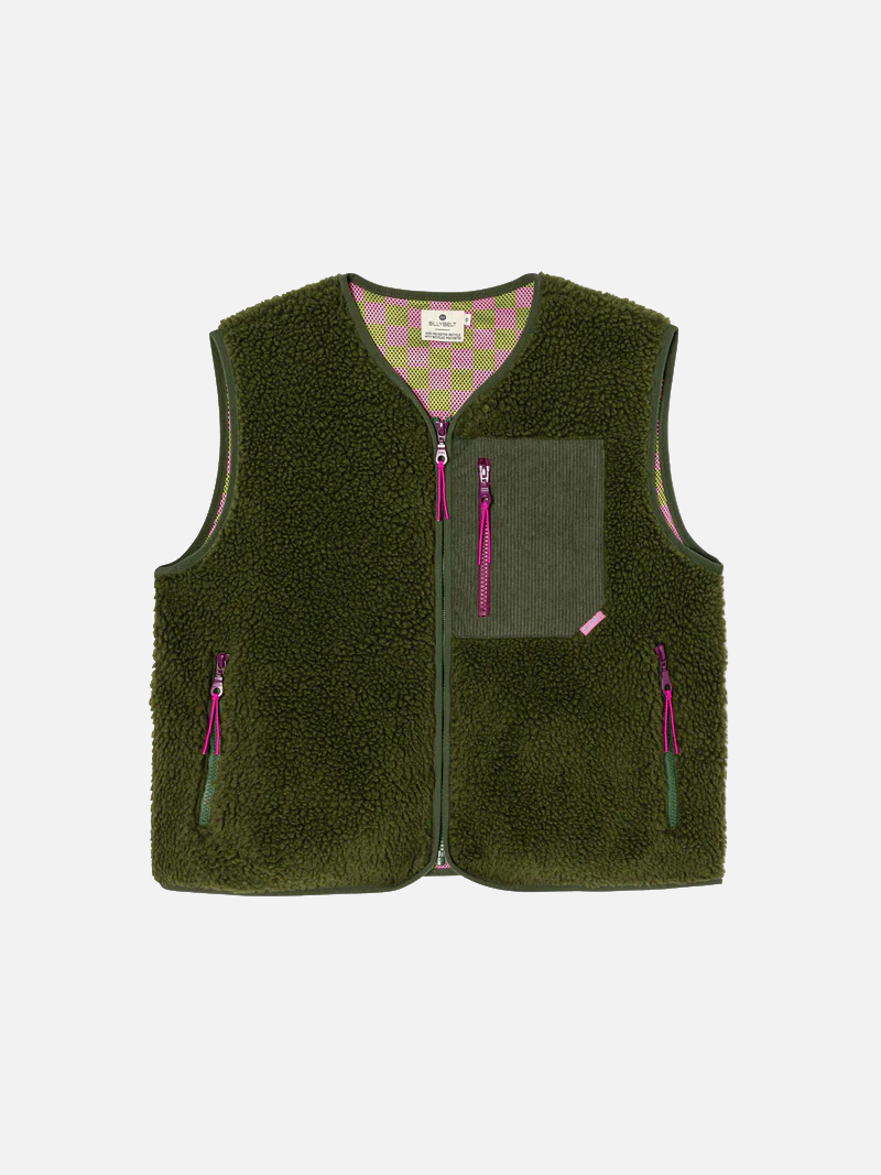 BILLYBELT Sleeveless Sherpa Zip Jacket - Khaki