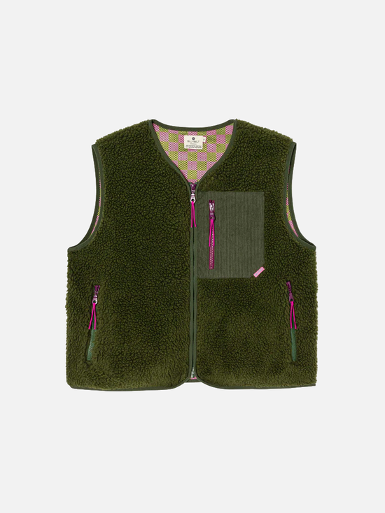 BILLYBELT Sleeveless Sherpa Zip Jacket - Khaki