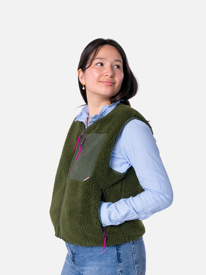 BILLYBELT Sleeveless Sherpa Zip Jacket - Khaki