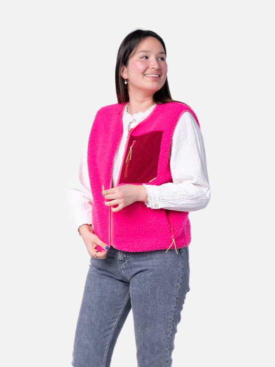 BILLYBELT Sleeveless Sherpa Zip Jacket - Pink