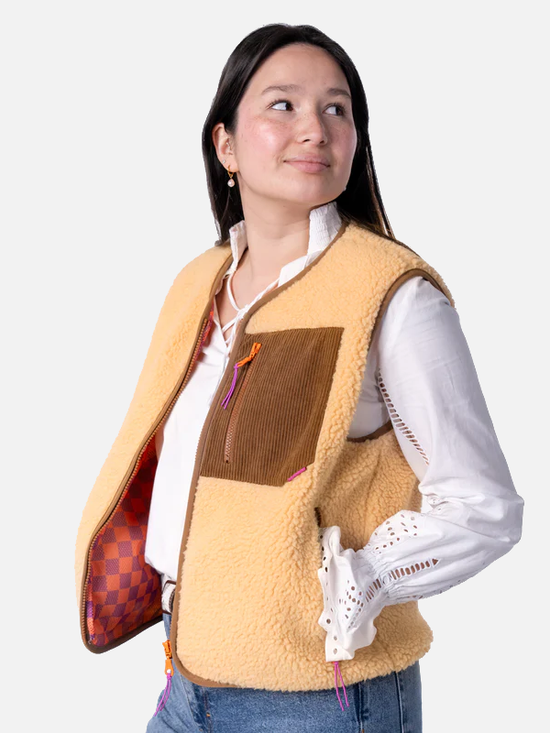 BILLYBELT Sleeveless Sherpa Zip Jacket - Beige
