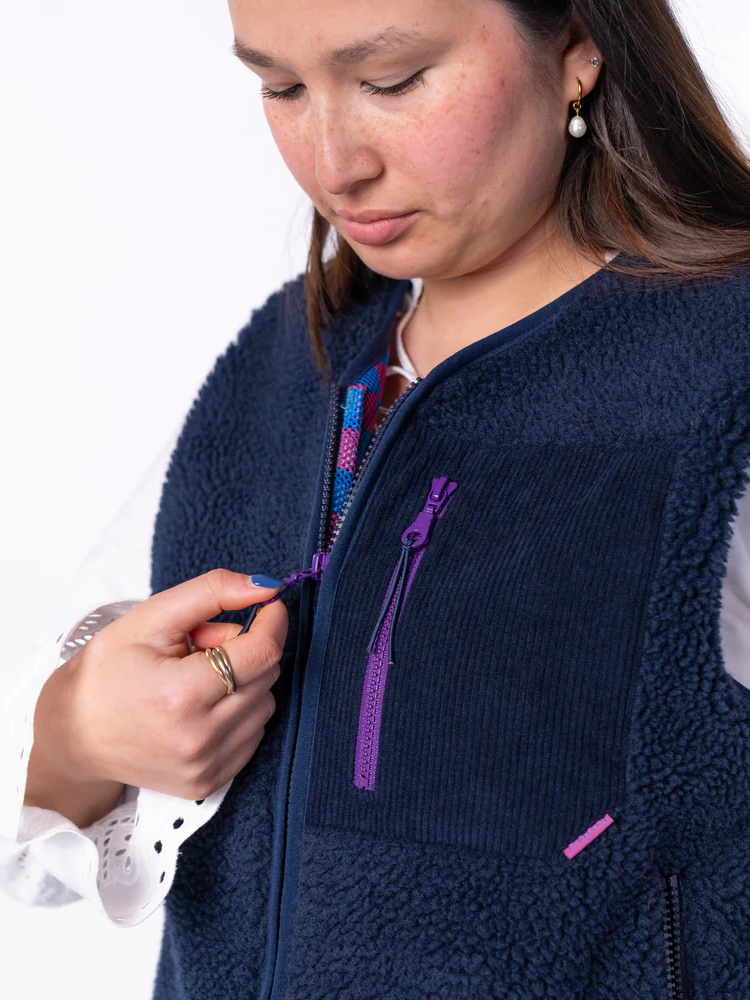 BILLYBELT Sleeveless Sherpa Zip Jacket - Navy - Weste