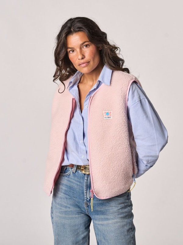 BILLYBELT Sleeveless Sherpa Zip Jacket - Pink