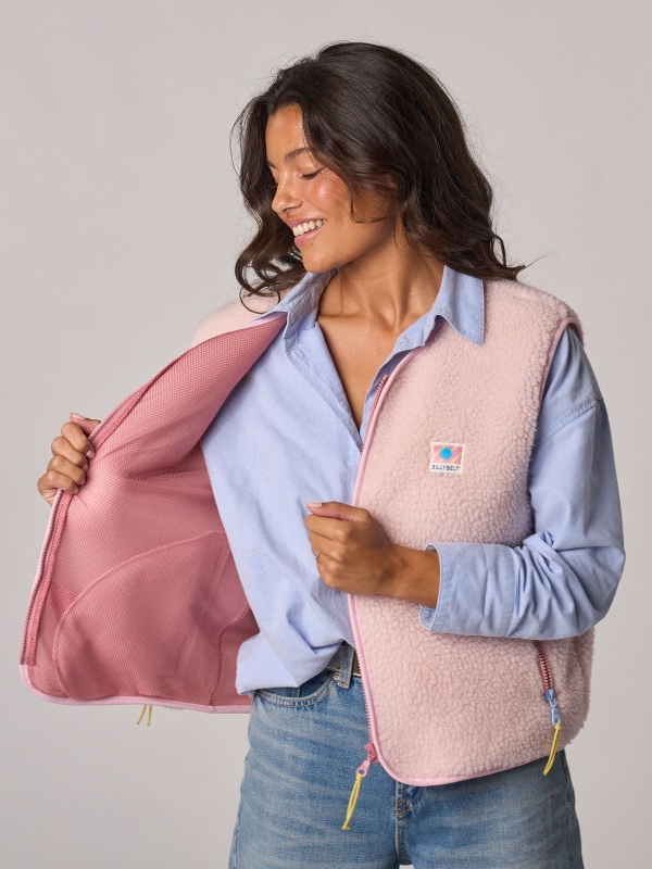 BILLYBELT Sleeveless Sherpa Zip Jacket - Pink