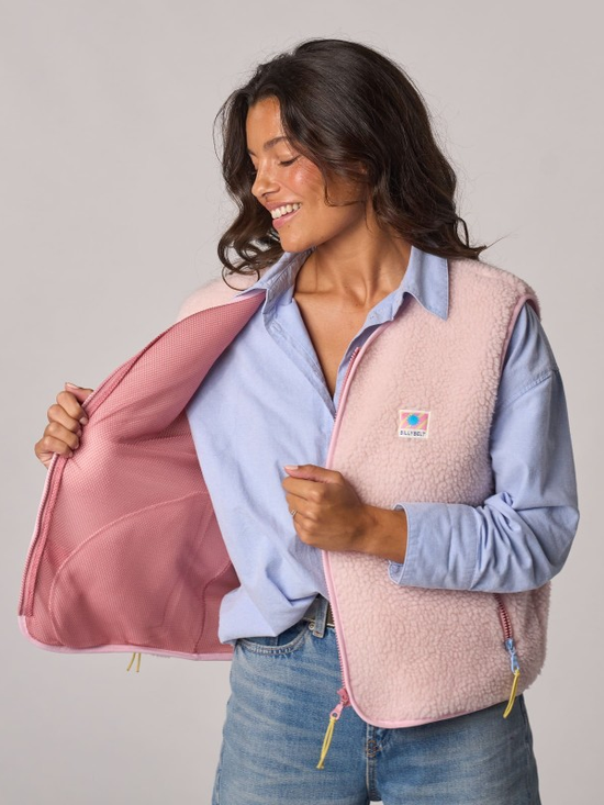 BILLYBELT Sleeveless Sherpa Zip Jacket - Pink