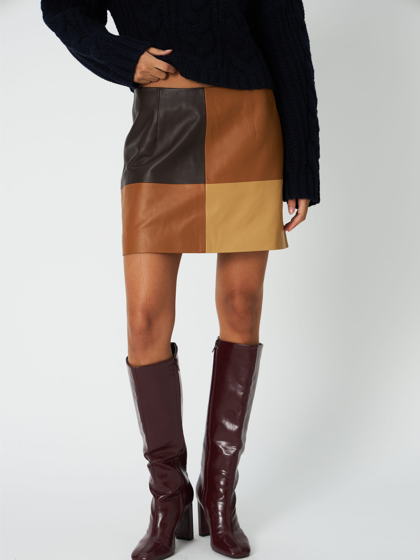 STELLA NOVA Patchwork Leather Skirt